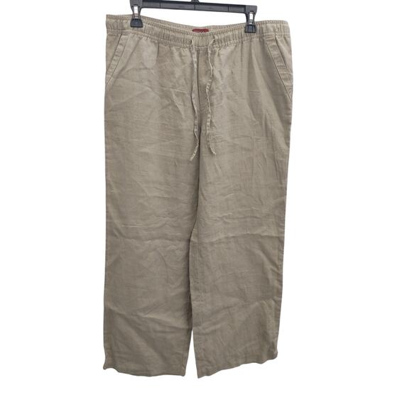Merona Women's Pants 100% Linen Tan Drawstring Large Wide Leg - Picture 1 of 3
